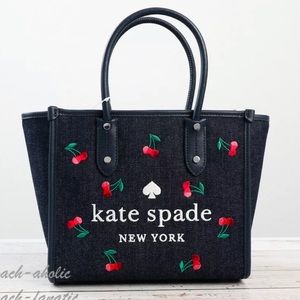 Kate Spade Ella Cherry Embroidered Tote Crossbody Blue Multi